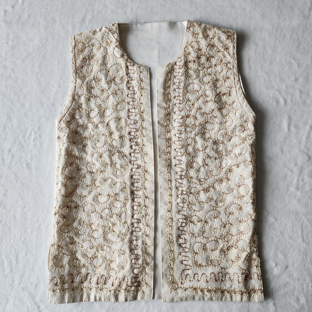 Boys 6 - 8 Years Embroidered Vest Gold Ivory Silk Wedding Party Event Age 7 Kids